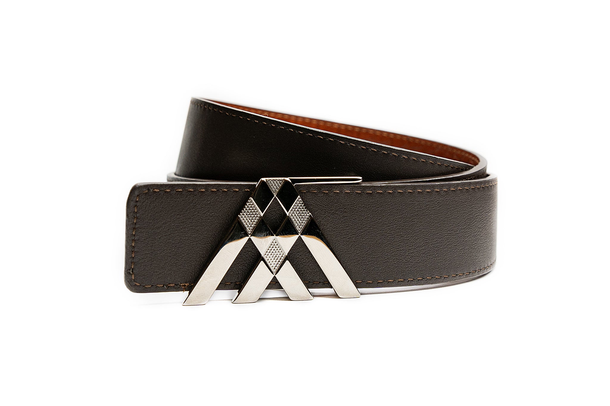Tan Croc & Brown Smooth Reversible Leather Pavilion Belt - Antoni Manuel